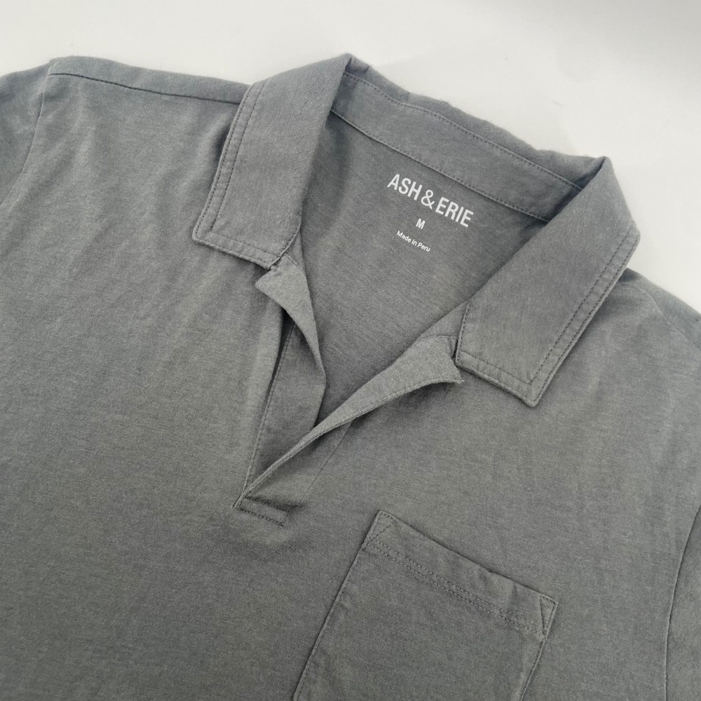 Ash & Erie Polo Shirt Men M Gray Short Sleeve Cotton Modal Johnny Collar Pocket